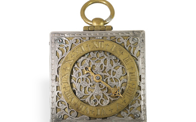 Pocket watch/pendant watch: very rare, square pendant watch in Renaissance style, signed Johann Sigmund Schloer Regensburg, possibly around 1730
