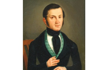 Portrait Biedermeier d'un jeune homme Huile sur toile 18,5 x 13,5 cm, avec cadre 31,5...