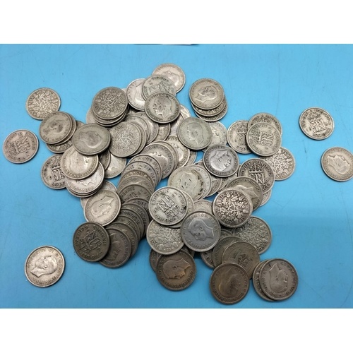 Pre 1947 Silver Sixpences. Over 90 Coins. 258 Grams.