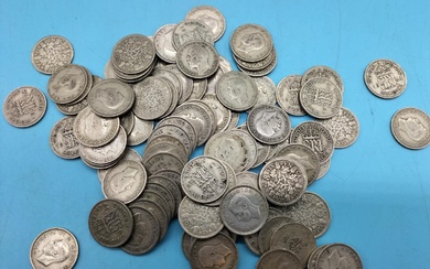 Pre 1947 Silver Sixpences. Over 90 Coins. 258 Grams....