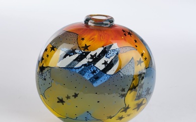 Precht, Ulrich, "Stars and stripes", vase, verre d'étude, pièce unique, forme aplatie à col court,...