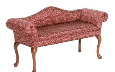 Queen Anne Style Upholstered Camelback Bench, Late 20th Century