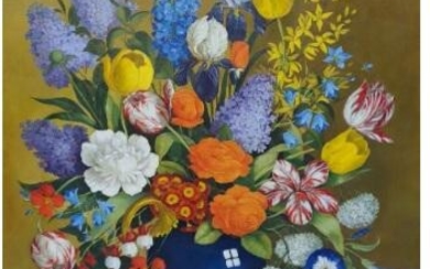R Tanguy Vase with bouquet of flowers oil on canvas