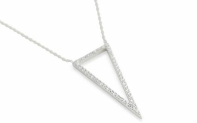 RHODIUM PLATED AUSTRIAN CRYSTAL TRIANGLE OUTLINE NECKLACE 16" + 2