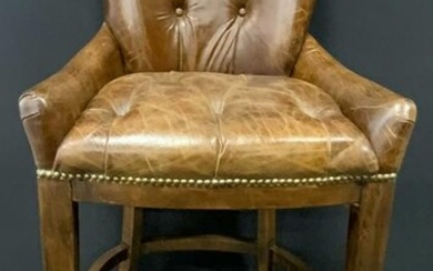 RINFRET Brown Tufted Leather Counter Height Chair