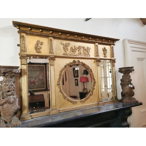 Regency gilt overmantle the three panels decorated with Roma...