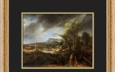 Rembrandt van Rijn Landscape with Obelisk Custom Framed Print
