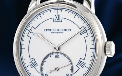 Rexhep Rexhepi, Ref. RRCC1 An exceptionally rare, platinum wristwatch with white Grand Feu enamel dial, zero-reset function, certificate of origin and presentation box, number 3 of a limited edition of 25 pieces