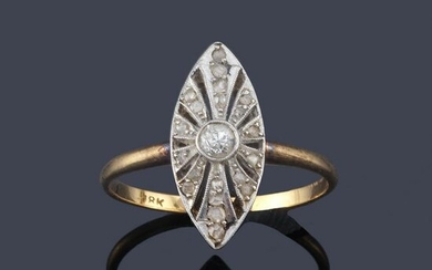 Ring in the shape of marquis with a diamond in chaton.