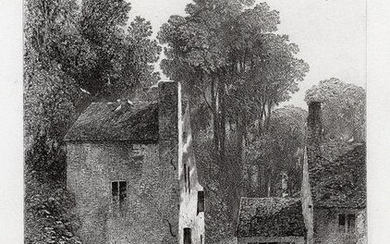 Robert Brandard 1875 engraving Village Scene signed