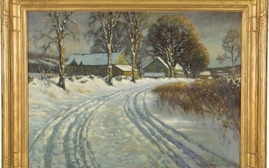 Robert Emmett Owen oil on canvas, Winter scene with