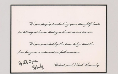 Robert Kennedy Signed Condolence Card Beckett LOA