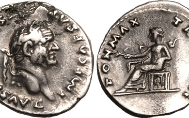 Roman Empire Vespasian AD 75 AR Denarius Good Very Fine, nicely toned