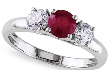 Ruby and Diamond Three Stone Engagement Ring in 14k White Gold 2.50ctw