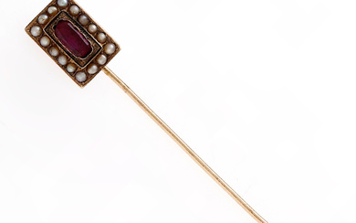 Ruby and seed pearls tie pin, late 19th Century.