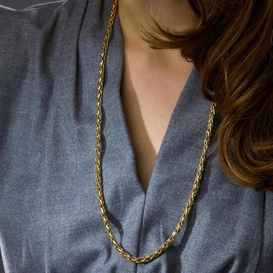 SAUTOIR MAILLON EPIS A 14K yellow gold long necklace. Gross weight : 40,45 gr. Length : 70 cm.
