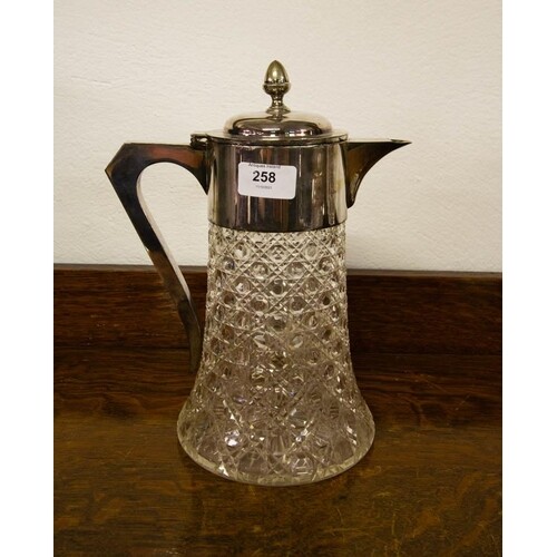 SILVER PLATED CUT GLASS WATER JUG