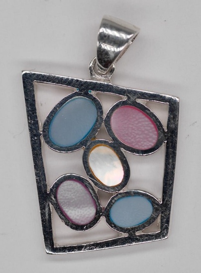 STERLING SILVER MULTICOLOR CIRCLE DESIGN NECKLACE PENDANT 925 NEW OLD STOCK (56)