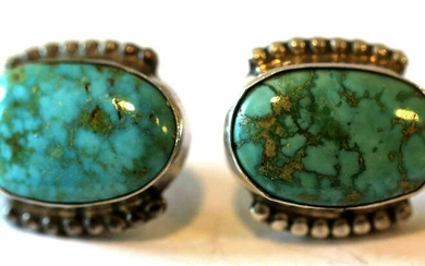 STERLING SILVER & TURQUOISE POST EARRINGS SIGNED
