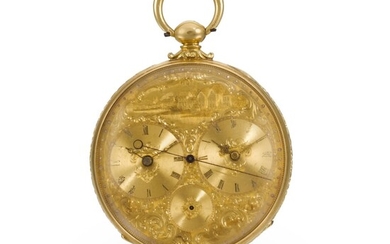 SWISS | A GOLD TWO-TRAIN DUAL TIME WATCH WITH INDEPENDENT CENTRE SECONDS CIRCA 1840