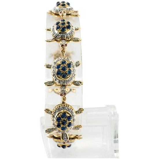 Sapphire Diamond Ruby Bracelet Turtle Movable Parts 18K