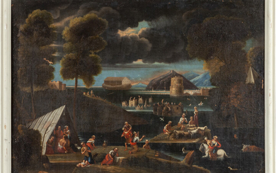 Scuola romana sec.XVIII "Il diluvio universale" olio cm. 100x74