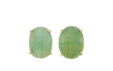 Seaman Schepps Pair of Gold and Cabochon Emerald Earclips