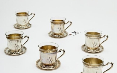 Set (6) German .800/.835 silver teacups & saucers