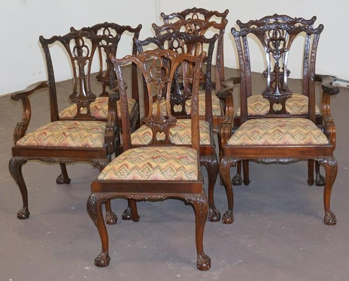 Set British Chinese Chippendale Style DiningChairs