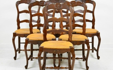 Set Of 6 Louis XV Style Ladder Back Rush Seat Chairs