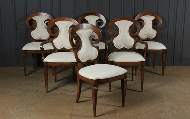 Set of 6 Biedermeier Style Burlwood Dining Chairs