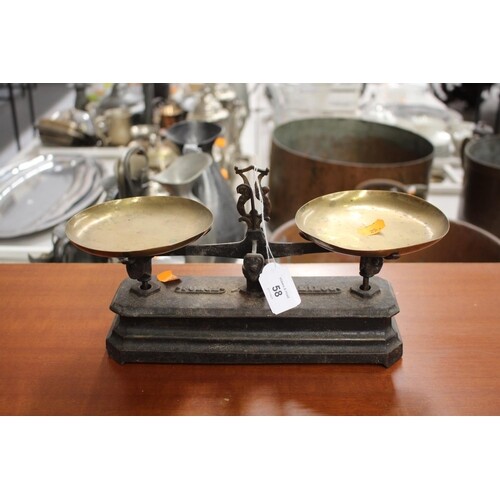 Set of antique French Force balance weighing scales, with br...