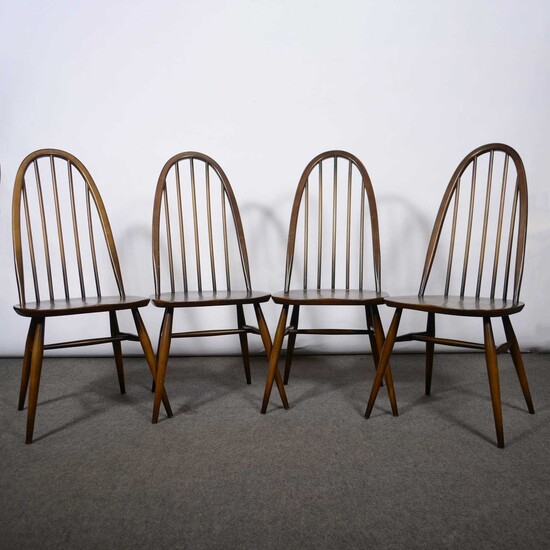 Set of four Ercol dark stained Quaker hoop back chairs