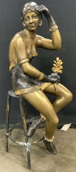 Signed Gilt Bronze Flapper Statue After F De Luca