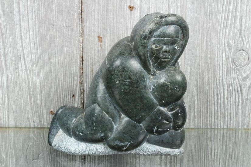 Signed Inuit Carved Soapstone Figural Group