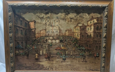 Signed Paolo Rome Spanish Steps Oil Painting