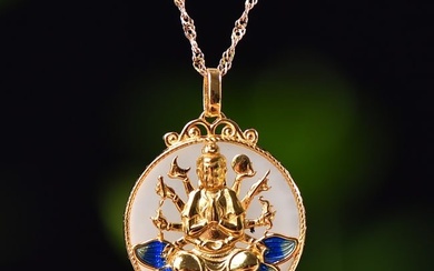 Silver gold plated Hetian jade pendant