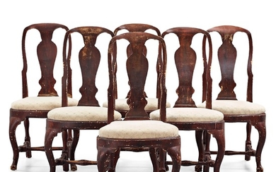 Six Swedish late Baroque 18th century chairs.