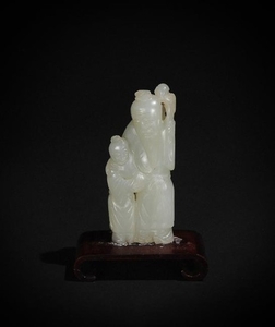 Small Chinese Carved Jade Shou & Boy, 18-19th Century
