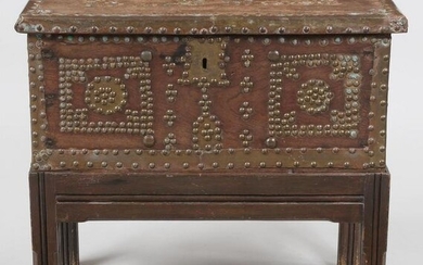 Small tack-decorated wood chest