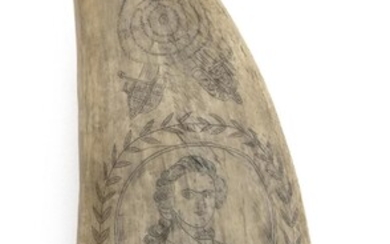 SCRIMSHAW WHALE'S TOOTH WITH IMAGES OF SCOTSMEN 19th...