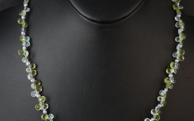 Sterling Aquamarine, Peridot and Pearl Necklace