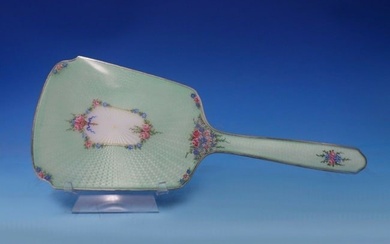 Sterling Silver and Enamel Hand Mirror Floral 12" x 4 1/2" c.1940