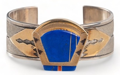 Sterling and 14K Gold Lapis Lazuli and Coral Cuff