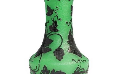 Steuben Mirror Black Cut To Jade Green Vase
