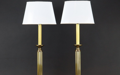 TABLE LAMPS pair, brass base.