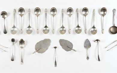 THIRTY-FIVE PIECES OF STERLING SILVER FLATWARE 1-12) Twelve Frank M. Whiting Co. "Princess Ingrid" soup spoons. 13-18) Six demitasse...