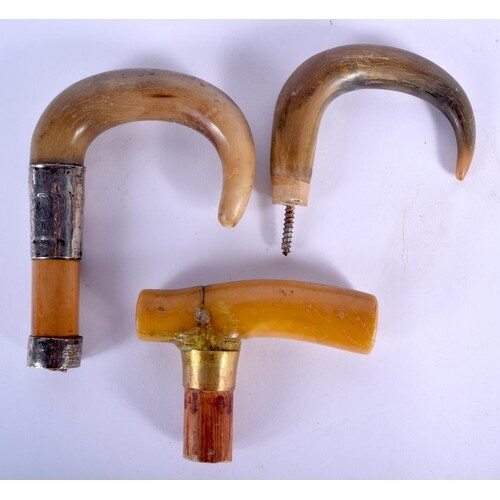 TWO 19TH CENTURY MIDDLE EASTERN CARVED RHINOCEROS HORN CANE ...