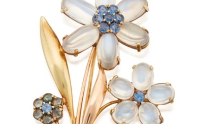 TWO-COLOR GOLD, MOONSTONE AND SAPPHIRE BROOCH, TIFFANY & CO.