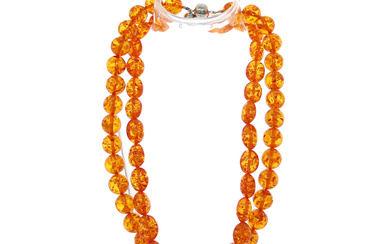TWO MODERN BALTIC AMBER BEADED NECKLACE.